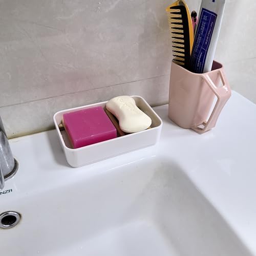 Soap Dish Holder, Bamboo Self-Draining Soap Box, Soap Dishes Holder for Shower, Bathroom, Kitchen, Bathtub, Bar Sink (White, 1 Pack)