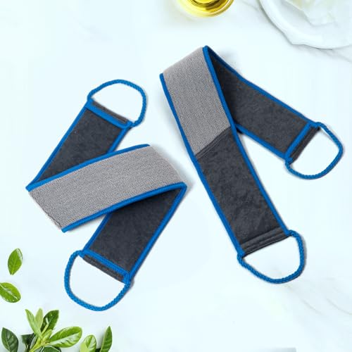 Back Scrubber for Shower, Navy Blue and Gray Exfoliating Body Wash Strap with Handles, 2 Pack