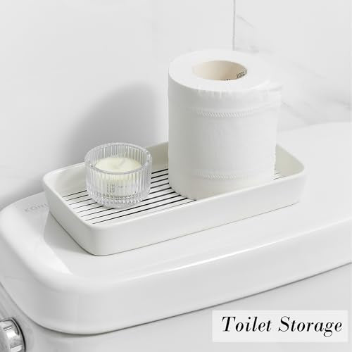 Bathroom Vanity Tray for Countertop,2PC Rectangle Striped Tray,Decorative Bathroom Organizer for Scrubber, Lotion Bottles, Perfume, Jewelry, Candle, Key Trinket Ring(Small,White) - color: White Color With Black Stripes-2 Pcs