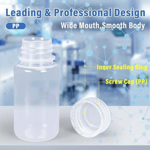 DEMORA 2 oz Small Plastic Bottles with Caps, Airtight Refillable Wide Mouth Travel Bottles for Toiletries, PP Food Grade Plastic Containers for Liquids Pill Sample Lab Reagent (Clear, 4 Pcs) - color: Clear, size: 2 oz