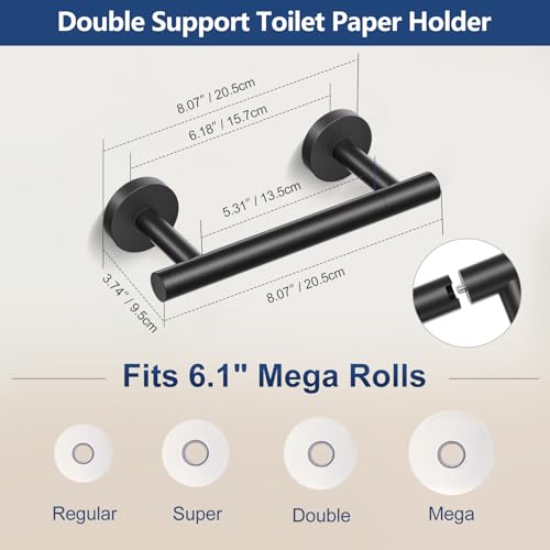 TQKAG Matte Black 5 Piece Bathroom Hardware Accessories Set 23.6" SUS304 Stainless Steel Bathroom Towel Bar Holder Sets Double Post Pivoting Toilet Paper Holder Set Wall Mounted - color: Matte Black, size: 5-Pieces Set-B