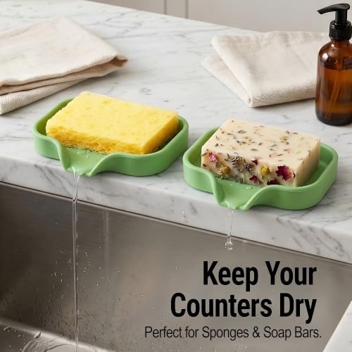 Zulay Kitchen Small Silicone Sponge Holder (4.9x3.3”) – Space-Saving Sink Organizer Tray for Sponge, Soap, Brush & More – Compact Non-Slip Dish for Kitchen & Bathroom (Jade Green) - color: Jade Green (Small), size: Small (4.9x3.3)
