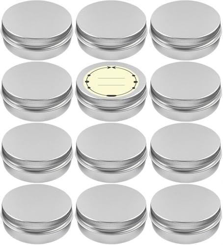 TUZAZO 12Pack 2 Oz Aluminum Tin Cans with Screw Lid and Labels, Refillable Travel Sized Cosmetic Containers Small Tins for Salves, Lotion Bars, Beard Balms, Candles - size: 2oz*12