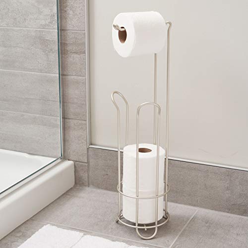 iDesign Classico Metal Toilet Tissue Roll Reserve Organizer for Bathroom, Compact Organizer, Holds 4 Rolls of Toilet Paper, Satin Silver | Classico Collection - color: Pc Satin