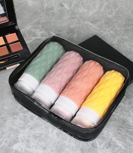 Silicone Travel Bottles for Toiletries 8 Pack Travel Size Toiletries 3.4 oz 1.7 oz, Leakproof Squeeze Travel Size Containers Refillable Cosmetic Jars Set for Shampoo, Conditioner, Creams - color: Pink-3.4oz