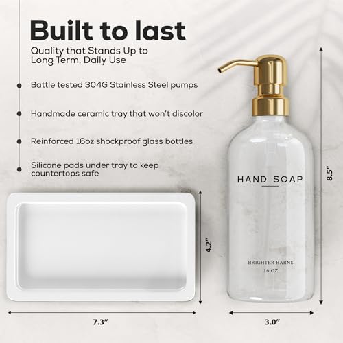 Luxury Glass Soap Dispenser Bathroom Set by Brighter Barns - Refillable Liquid Hand Soap and Lotion Dispenser Set with Tray and Pump - Gold Bathroom Decor for Guest House, Modern Airbnb (Clear/Gold) - color: Clear Gold Sl