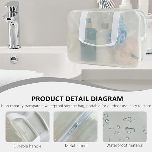 PVC Clear Pure Color Transparent Large Zipper Cosmetic Pouch Travel Makeup Cosmetic Bag with Handle for Travel Bathroom Toiletry Organizer (A23014-101-44) - color: A23014-101-44