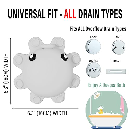 Abalter Bathtub Overflow Drain Cover Tub - Silicone Bathroom Cover, Bath Spa Accessories, Adds Inches of Water for Deeper&Warmer Bath，Grey Gray (ABCVXZY-Grey) - color: Gray