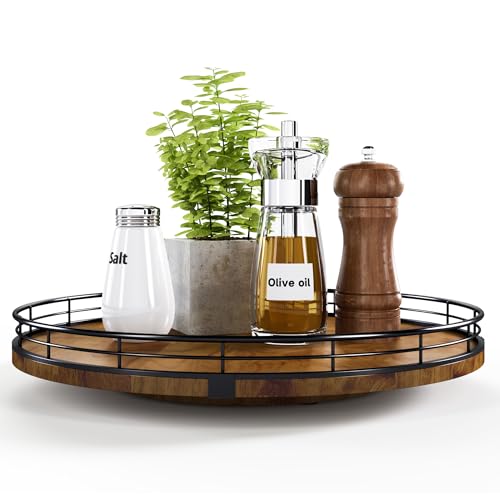 Farmhouse Oak 13" Lazy Susan Turntable Organizer for Cabinet, Round Wooden Lazy Susan Organization and Storage for Dining Table, Pantry, Kitchen, Countertop, Cupboard,Home Decor, Walnut Wood - color: Walnut, size: 13 inches