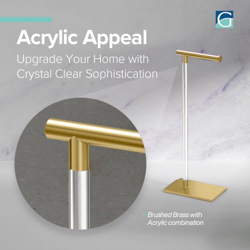Modern Toilet Paper Holder and Vanity Towel Holder Set, Crystal Clear Acrylic/Brushed Brass Freestanding Tissue Holder, Gatco Luxury Bathroom Housewarming Gift - color: Brushed Brass/Acrylic