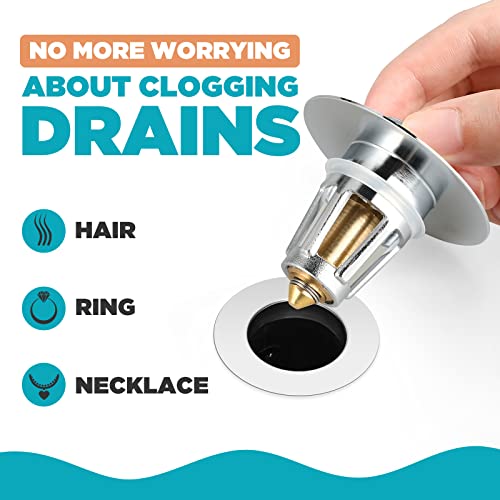 Universal Bathroom Sink Stopper, for 1.1-1.5 Inch Bullet Core Push Type Basin Pop Up Drain Filter, Bathtub Converter Sink Drain Strainer Plug No Overflow with Basket Hair Catcher - color: Silver*1