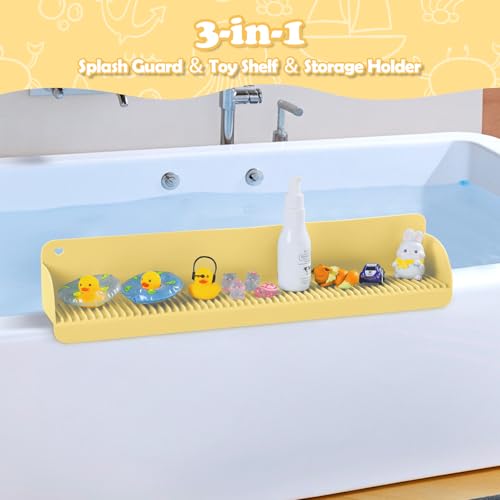 AGPTEK 24 Inch Bathtub Splash Guard with 10 Suction Cups, Silicone Tub Water Splash Guard for Bathtub, Bath Toy Tray Holder Play Shelf for Kids, Universal for Bathroom, Kitchen Sink (Yellow) - color: Yellow