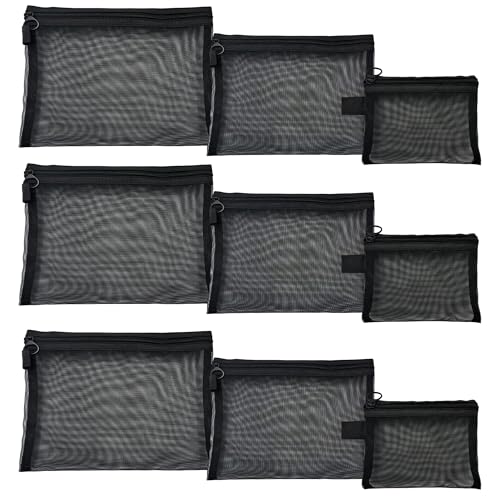 9PCS Zipper Pouch Bags Travel Organizer Kit, Small Mesh Cosmetic Bags for Credit Cards, Keys, Coins & Makeup, Black Storage Pouches - color: Black