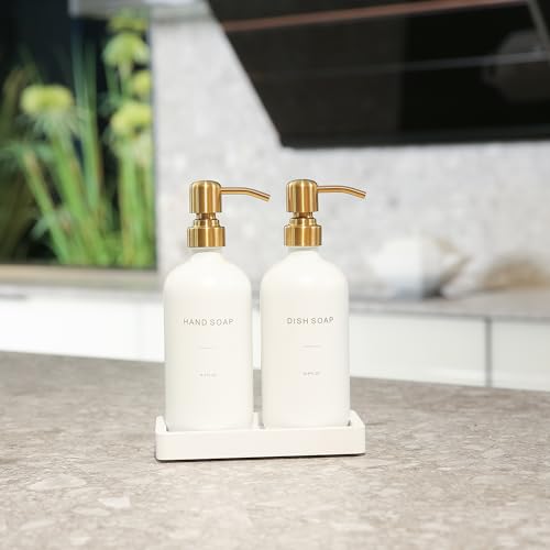 Prus Waso Gold Soap Dispenser Set, Glass Soap Dispenser with Stainless Steel Pump, Perfect for Modern Kitchen Counter Decor. (Gold) - color: White Bottle & Gold Pump