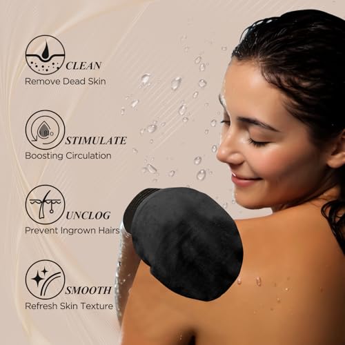 LOTTA Exfoliating Gloves for Dead Skin Removal & Skin Cell Renewal, Vegan Viscose Body Scrubber Mitt for Self-Tanning & Keratosis Pilaris, Kessa Korean Washcloth for Bath - color: White 120D+Black 150D+Grey 250D 3Pack
