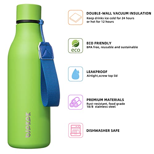 BJPKPK Insulated Water Bottles, 18 oz Stainless Steel Metal Water Bottle with Strap, BPA Free Leak Proof Jugs, Mugs, Flasks, Reusable Thermal Flasks for Sports & Travel, Green - color: Green, size: 18 Ounces, style: 18oz
