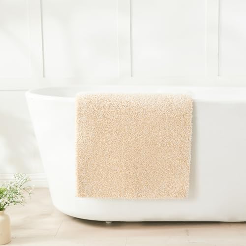 Douceur Beige Bathroom Rugs Non Slip, Luxury Thick Plush Shaggy Bath Mats Washable, Fluffy Absorbent Rugs, Quick Dry Shower Mat Gifts, 32" x 20" - color: Beige and White, size: 1'8" x 2'8" (Rectangular)