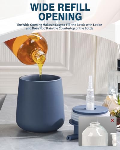 Bosilunlife Soap Dispenser Bathroom - Blue Ceramic Soap Dispenser Lotion Hand Pump Dish Soap Bottle for Kitchen 12oz Refillable Liquid Hand Wash Dispenser for Bathroom - color: Matte Blue