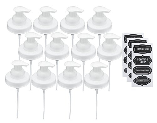 Jarmazing Products Mason Jar Foaming Soap Dispenser Lids - Includes Waterproof Stickers! (12, White) - color: White, size: Pack of 12