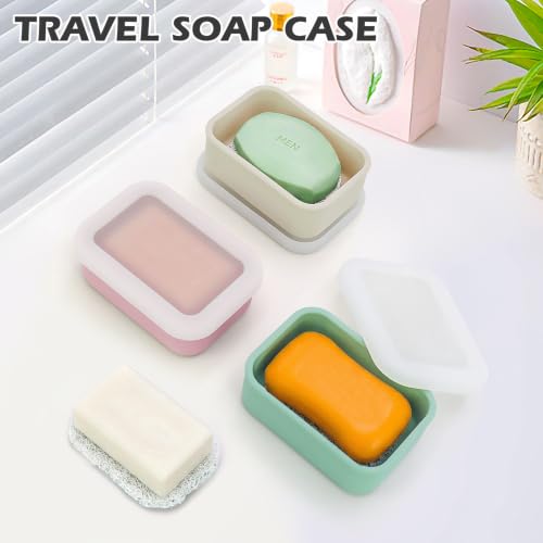 AIDIMMING Leak Proof Silicone Travel Soap Case with Clear Lid & Drain Pad, Compact Bar Soap Container, Portable Soap Holder for Standard Bar Soap & Handmade Soap, Travel Camping Gym (Clear&Pink) - color: Clear&pink