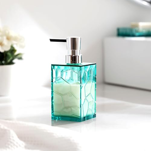 HBlife Bathroom Accessories Set, Teal Blue Acrylic Bathroom Counter Set with Toothbrush Holder, Soap Dispenser, Tumbler, Soap Dish, Turquoise Boho Modern Bathroom Decor, Ideal Gift Choice - style: Teal Blue