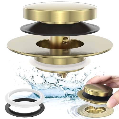 Brushed Gold Upgraded Tip Toe Tub Stopper, Universal Pop Up Bathtub Drains Plug, Bathroom Bath Tub Drain Stoppers, Replaces Lift and Turn, Tip-Toe and Trip Lever drains for Tub, Easy Install - color: Brushed Gold