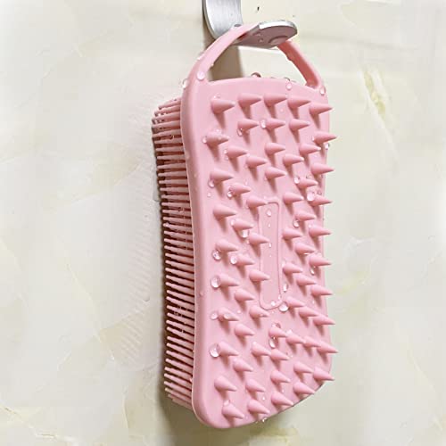 MtBoi 2 PC Silicone Body Scrubber, 2 in 1 Exfoliating Shower Bath Scrubber, Soft Silicone Loofah for Sensitive Skin, Shower Hair Scalp Massager, Easy to Clean, Lather Well (Pink&Blue) - color: Blue&pink