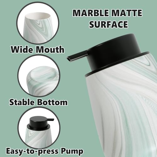 12Oz Foam Hand Soap Dispenser - Modern Ceramic Foaming Soap Dispenser with Easy-to-Press Pump, Reusable and Refillable Liquid Dish Soap Dispensers for Bathroom & Kitchen, Marble Green - color: Marble Green, style: Foam Pump