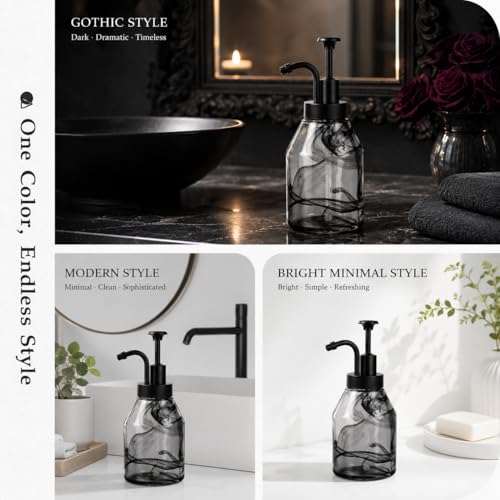 Bathroom Glass Soap Dispenser Set, 2 Pack 12.5 Oz Unique 3D Black Smog Thick Glass Hand Soap Bottle with Smooth Action Rust-Free ABS Pump, Kitchen Dish Soap Dispenser (Black) - color: Black-02