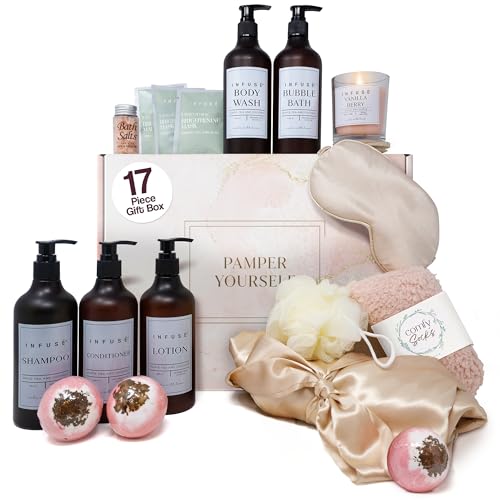 17-Piece Spa Gift Box for Women | Includes Eye Mask, Candle, Robe, Loofa, Bath Bombs, Face Masks, Bubble Bath, Lotion, Body Wash, Shampoo, Conditioner, Bath Salts & Socks | Perfect Gift! - style: 17 Pieces