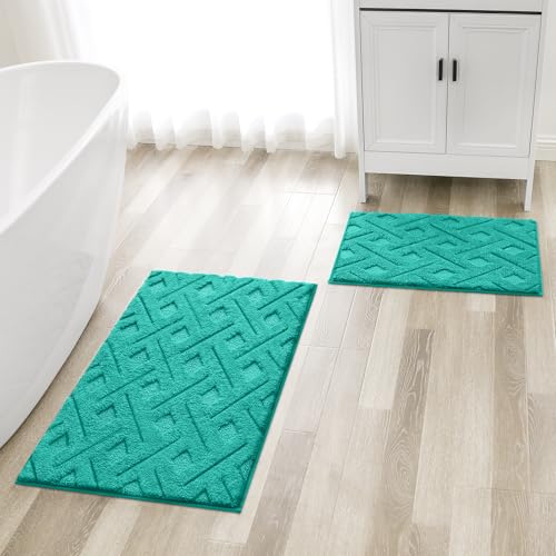 HOMEIDEAS Teal Bathroom Rug Set 2 Piece, Soft Microfiber Tufted Bath Mats, Super Absorbent Non Slip, Machine Washable Bathroom Rugs for Tub, Shower and Floor, 20" x 32" Plus 16" x 24" - color: Teal
