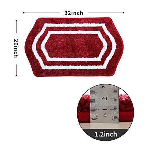 COSY HOMEER Extra Thick Bath Linen Sets Rugs - Anti-Slip Bath Mats Soft Plush 100% Strong Polyester Living Room Bathroom Water Absorbent(Red,20x32 - Inches) - color: White/Red, size: 1'8" x 2'8" (Oval)