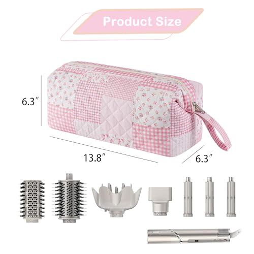 RSRSLEII Large Quilted Hair Tools Travel Bag with Floral Pattern,Hair Styling Accessories Storage Case for Flat Irons,Straightener,Curling Iron,Hair Dryer,Portable Organizer(14 Pink Check) - color: 14 Pink Check