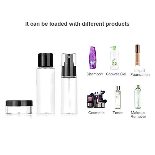 Vitog Travel Bottles Kit, TSA Approved Leak Proof Portable Toiletry Containers Set, Clear flight size PET Cosmetic Containers for Lotion, Shampoo, Cream, Soap, Set of 11 (Black+Plastic) - color: black