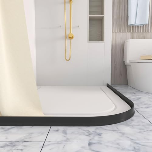 Raycity 3" High Shower Threshold Water Dam 67 IN Collapsible Shower Water Splash Guard for Curbless Shower Threshold Barrier Water Stopper for Wet and Dry Separation Bathroom and Kitchen (Black) - color: Black, style: 67 inch