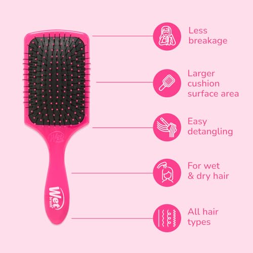 Wet Brush Paddle Detangler Hair Brush, Pink, Ultra-Soft IntelliFlex Bristles with AquaVent Design, Great For Treatment & Mask Application, Women, Men, Wet, Dry and Damaged Hair - color: Pink, size: 1 Count (Pack of 1)