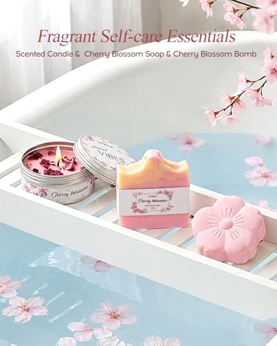 Cherry Blossom Spa Gifts for Women - Luxurious Birthday Spa Bakset with Greeting Card for Women, Self Care Package for Her Birthday, Mothers Day, Thinking of You