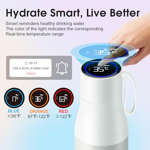 VSITOO S1 Pro 15oz Insulated Stainless Steel Self-Cleaning Water Bottle | Mini 15oz Insulated Bottle With Auto Self-Cleaning, App or Touchscreen Control, Temp Display, 30-Day Battery & 24H Cold - color: White, size: 15 Ounces