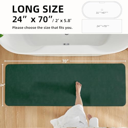 TYUU Bathroom Mat Quick Dry, Bathroom Rugs Non Slip Washable Thin Absorbent Bath Mat Fits Under Door Bathroom Floor Mat Perfect for Bath, Shower, or Sink 24"x70" Dark Green - color: Dark Green, size: 2' X 5'10" (Rectangular)