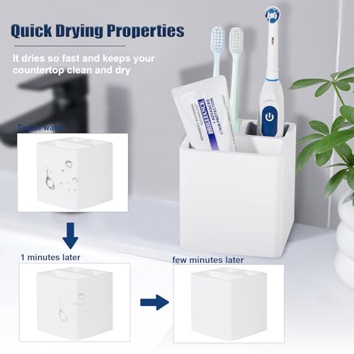 Diatomite Toothbrush Holders Tooth Brush Organizer - White | Water-Absorbent Material, 3 Slots for Electric Toothbrush and Toothpaste, for Bathroom Countertop, Shower, Vanity - color: White