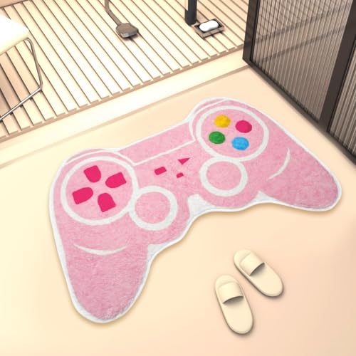 Gaming Bath Mat, Gamer Bath Rugs Non-Slip Absorbent PlayStation Rug Video Game Rug for Bathroom Floor Tub Kids Bathroom Rugs - color: Pink