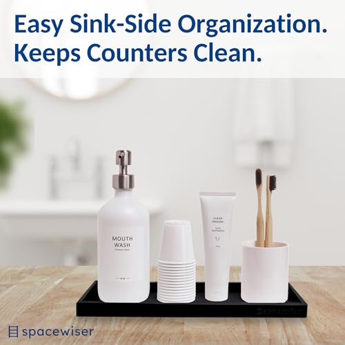 Spacewiser Countertop and Vanity Tray - 11.7" Silicone Bathroom Counter Tray, Dish Soap Trays for Kitchen Counter, Organizer Accessories Caddy, Toothbrush Toilet Laundry Shower Oil Makeup Mat, Black - color: Black, size: Large 11.7”