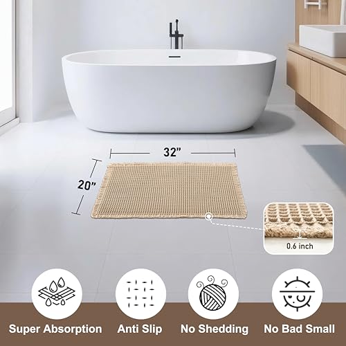 JIUZHEN Waffle Bath Mat Absorbent Bathroom Rugs Non Slip Waffle Rug Washable Boho Mats for Bathroom Quick Dry Farmhouse Bath Mats, Ultra Soft & Durable, 20" x 32", Brown - color: Brown, size: 1'8" x 2'8" (Rectangular)