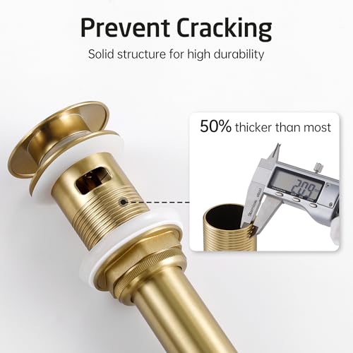 KES Vessel Sink Drain Pop Up Drain with Overflow Bathroom Stopper Assembly Brushed Gold for 1.6"-1.9" Sink Hole, All Metal Rustproof Brass and 304 Stainless Steel, S2008A-BZ - color: Brushed Gold, style: With Overflow, 1 Pack