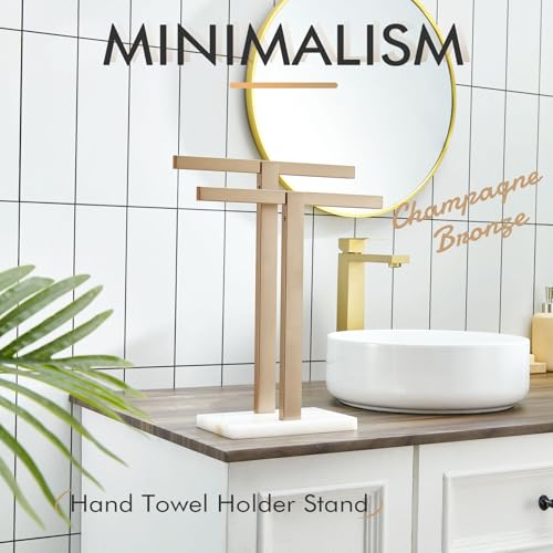 KOKOSIRI Hand Towel Bars Standing Towel Racks with Marble Base for Bathroom Kitchen Vanity Countertop, Champagne Bronze Stainless Steel 15.7'' Height THS0001-SM-CPG - color: Champagne Bronze, size: 2-Bar