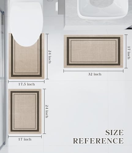 chakme Bathroom Rug Sets 3 Piece, Ultra Thin Bath Mat Absorbent, Non Slip, Machine Washable, Light Beige, 17" x 24" / 17" x 30" / 17" x 59 - color: Light Beige, size: 3-Piece (17" x 24" / 17" x 30" / 17" x 59")