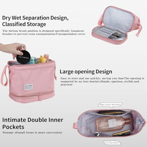 Hanging Travel Toiletry Bag for Women, Makeup Bag, Compact, sturdy, Lightweight, Waterproof, Simple and Practical, Functions As Both Cosmetic Organizer And Toiletry Bag (Woman, Pink) - color: Pink, style: Woman