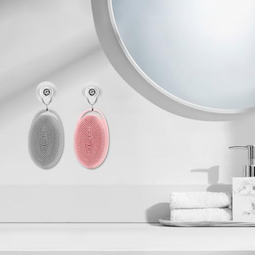 2 Pack Silicone Body Scrubber with Loofah Exfoliating Soft Shower Scrubber for Body, 2 in 1 Bath and Shampoo Wash Brush for Skin Exfoliation Men Women (Grey&Pink) - size: Grey&Pink