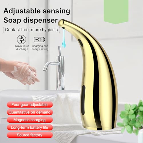 300ml Gold Magnetic Charging Touchless Soap Dispenser | Adjustable Liquid Output IPX6 Waterproof Design Fits Kitchen Bathroom Hotel and RV Daily Use - color: Golden