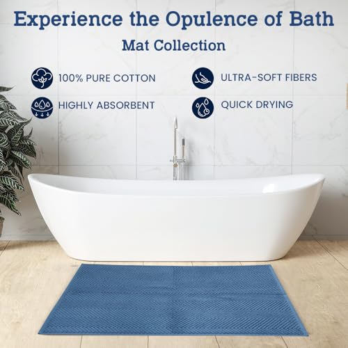 Casa Lino 100% Cotton Bath Mat Set of 2 (NOT A Rug) - 34" x 22" Bathroom Floor Towels - Machine Washable, Soft, Highly Absorbent & Quick Dry Bath Floor Towel (Navy) - color: Navy